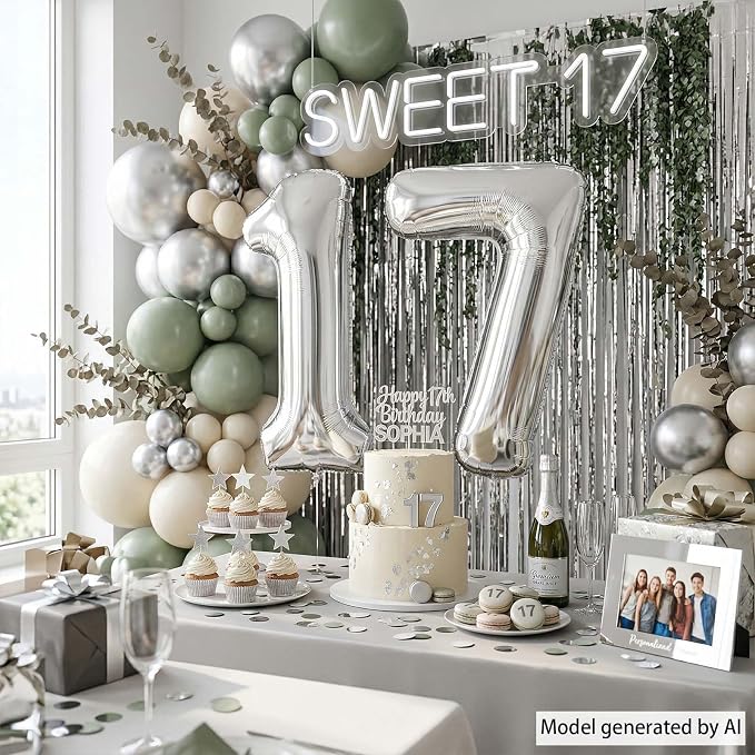 Silver Number 17 Balloon 40 Inch, Sleek Foil - Image 3