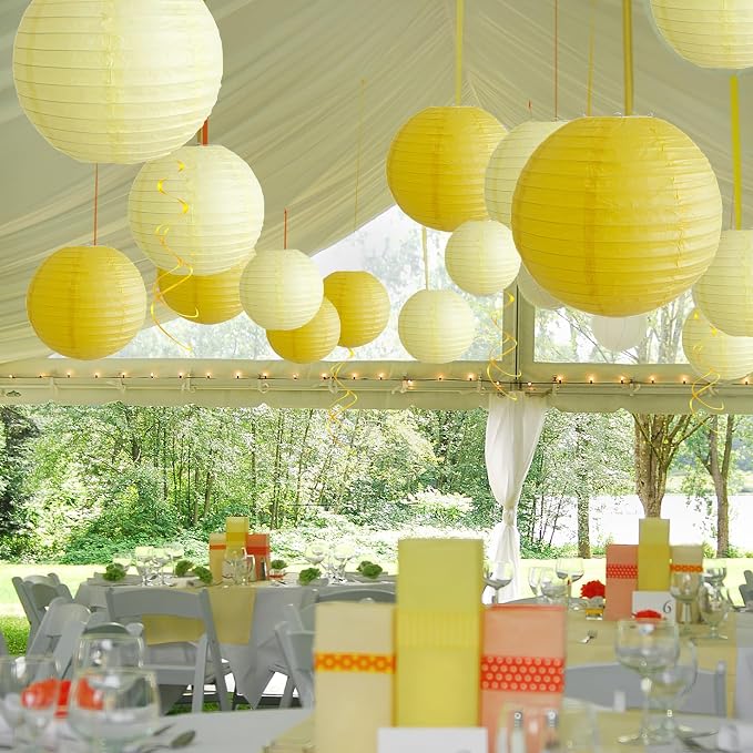 20Pcs Yellow Paper Lanterns Decorative, Hanging Lanterns - Image 5