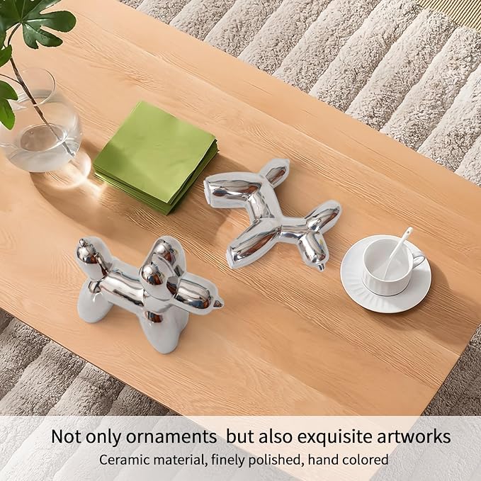 Notakia Large Silver Cute Ceramics Balloon Dog Statue Crafts Living Room - Image 8