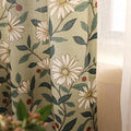 Designer French Green Linen Printed Curtain, 2 Panels, Floral Pattern Home by Isaennehomedecoration