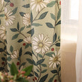 Designer French Green Linen Printed Curtain, 2 Panels, Floral Pattern Home by Isaennehomedecoration