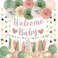 Amandir Sage Green and Pink Baby Shower Decorations Welcome Baby Banner | Pink by Amandir