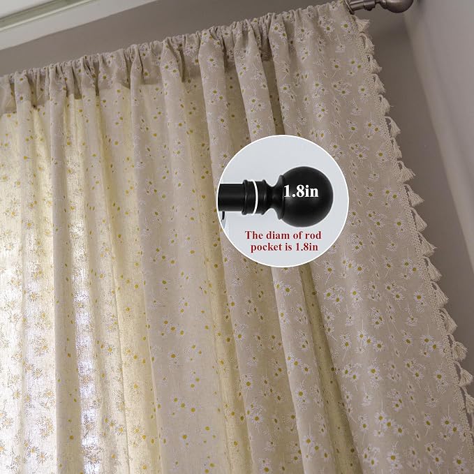 ENJOYBRIDAL Floral Curtains 84 Inch Length 2 Panels Tassel Drapes Rod Pocket - Image 2