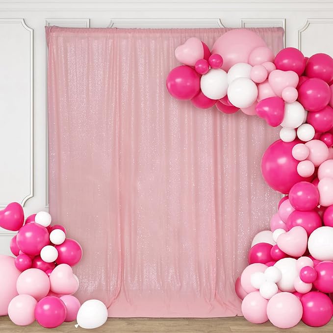 PartyDelight Pink Sequin Backdrop 6x8ft Sparkly Photo Curtain | 4 Inch Rod - Image 4