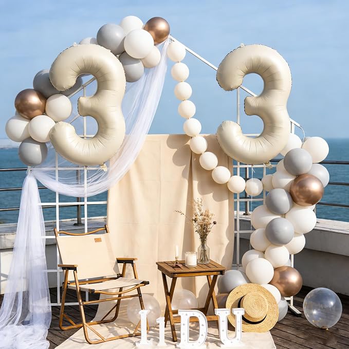 40 In Cream white Number Balloons Helium Foil Mylar Balloon Digital 39 | - Image 5