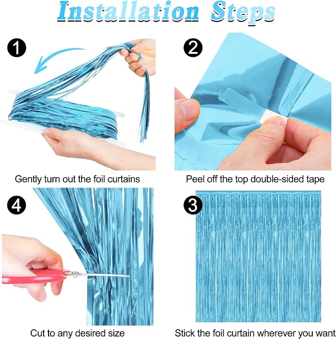 2 Pack Backdrop Curtains, 3.28 Feet x 7.05 Feet Sky Blue Foil Tinsel, Metallic - Image 3