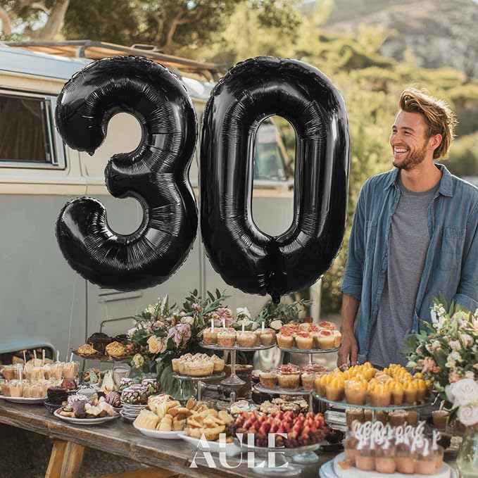 AULE 40 Inch Black Number Balloon 3 Foil 0-9 Birthday Big Numbers | Birthday - Image 4