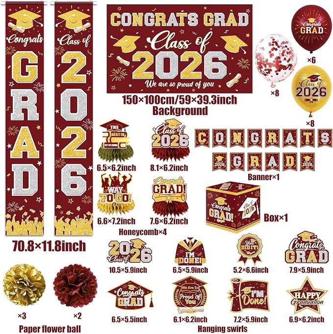 Graduation Decorations Class of 2026 Maroon and Gold Graduation Decorations - Image 5