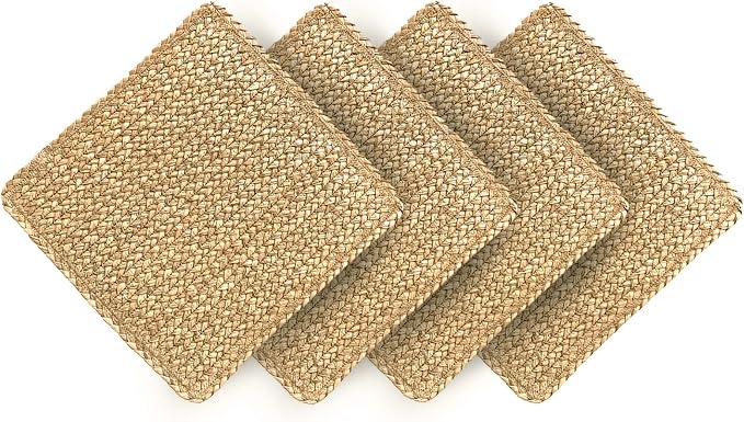 Square Woven Placemats Set of 4 Straw Table Placemat Extra Wide Braided Rattan by CYSISTERS