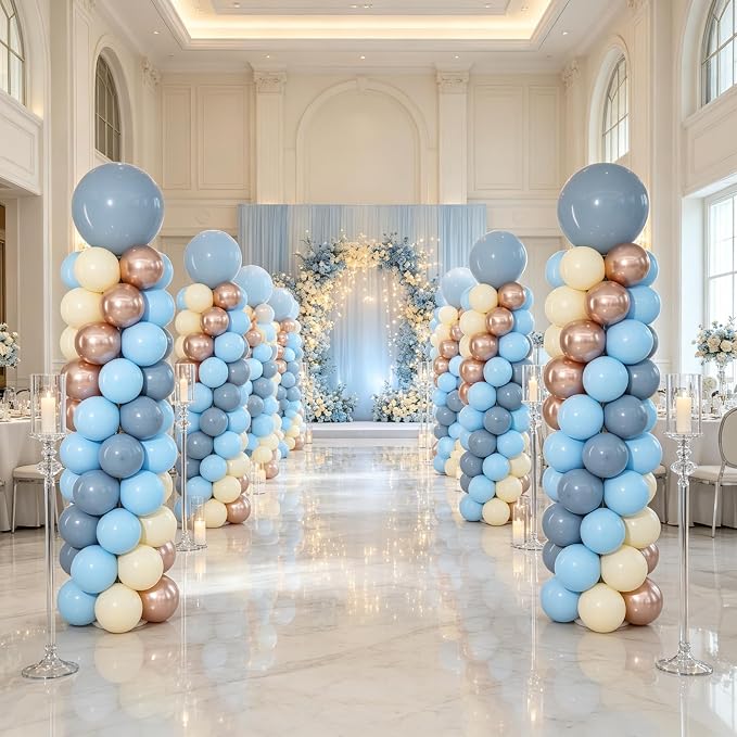 Dusty Blue Balloon Column Stand Kit 2 Sets Blue Balloons Tower | 102Pcs Fog - Image 2