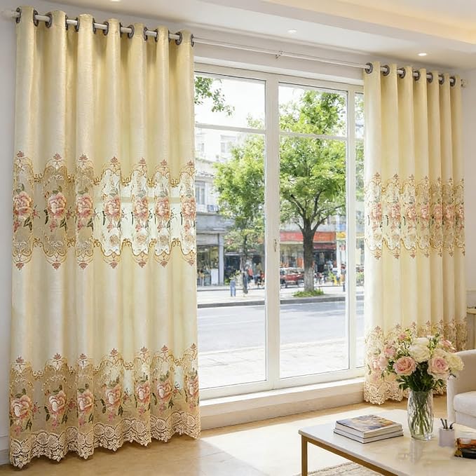1pc Luxury Peony Embroidery Thermal Insulated Curtain Drape - Image 8