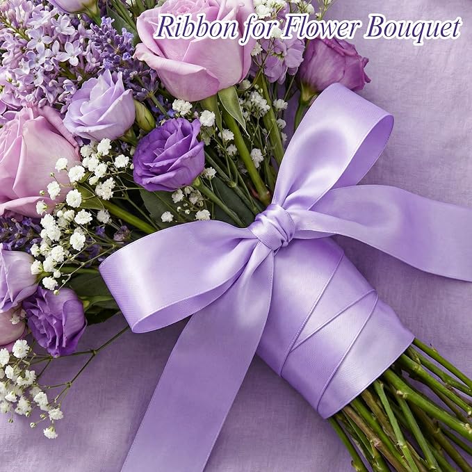 woric Lavender Satin Ribbon 1 1/2 Inch 50 Yards Light Purple Ribbon | Polyester - Image 5