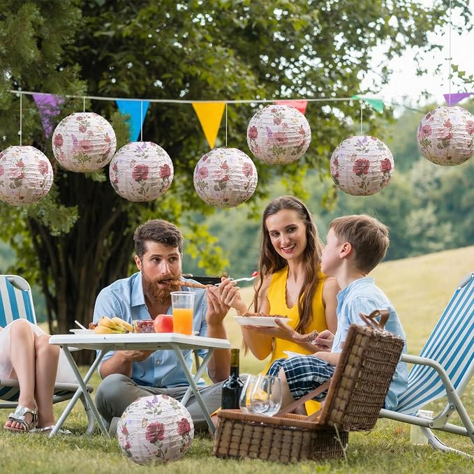Honoson 12 Pcs Red Rose Paper Lanterns Spring Floral Party Decorations Hanging - Image 3