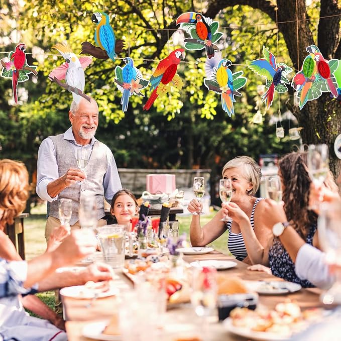 Summer 9 Pcs Tropical Birds Honeycomb Paper Cutouts Luau Parrot Party Decor | - Image 2