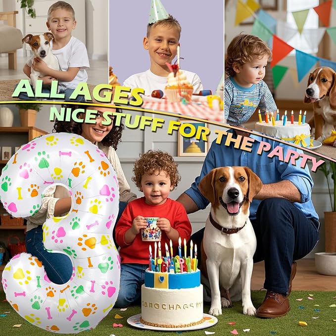40 Inch Multi-color Dog Paw Balloons, Numeral 3 Birthday Balloons - Image 5