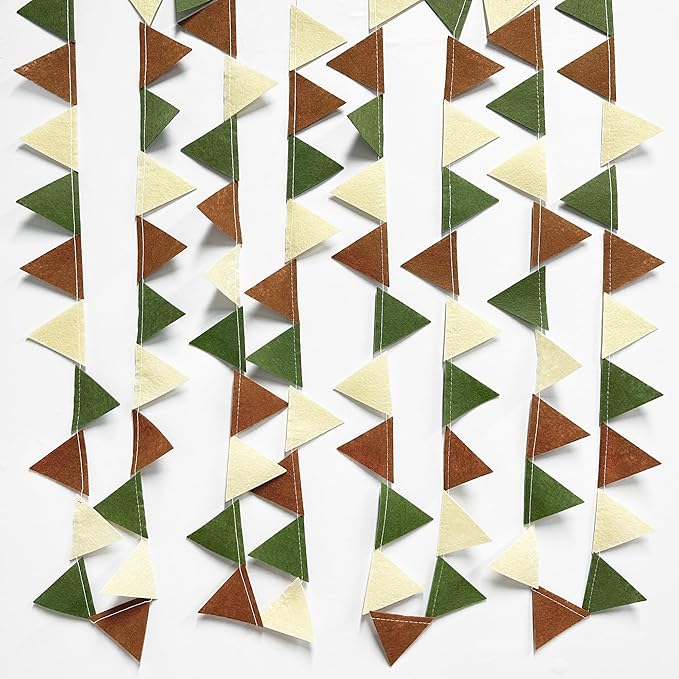 Jungle Party Decoration Sage Green Brown Beige Felt Hanging Triangle Mini Bunting Pennant Banner Flag for Safari Woodland Wild One Two Wild Birthday Wedding Neutral Baby Shower Classroom Nursery Decor