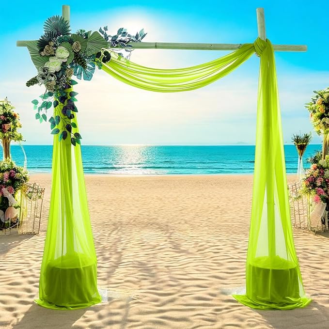 MDS Halloween Chiffon Draping Fabric - 1 Panel, 30" Wide x 50ft Long - Sheer Spooky Arbor & Canopy Drapery for Haunted House Backdrops, Party Ceilings, DIY Costumes & Themed Events - Parrot Green