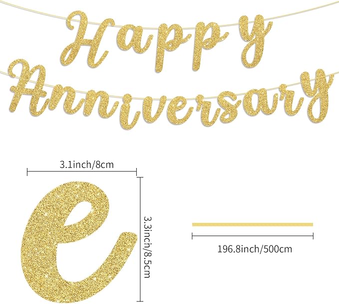 Glitter Happy Anniversary Banner Gold Happy Anniversary Decorations Wedding - Image 2