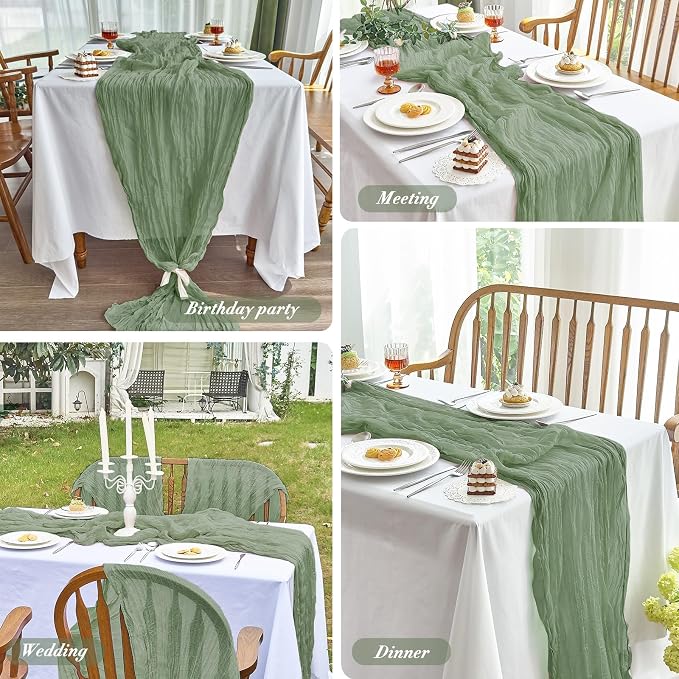 IVAPUPU 10 Pcs Cheesecloth Table Runner - 10ft Sage Green Boho Gauze Cheese - Image 7
