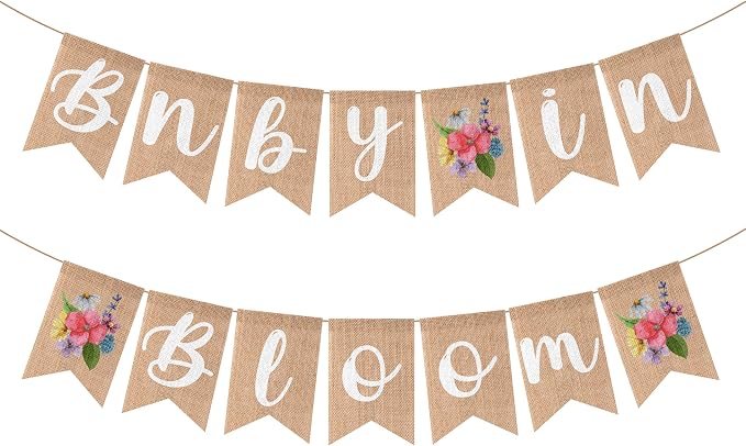 ANGOLIO 2Pcs Floral Baby in Bloom Burlap Banner by ANGOLIO
