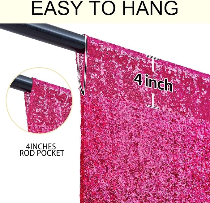 2×8FT-6PCS Fuchsia Sequin Backdrop Curtains Panels, Photography Backdrop - Image 5