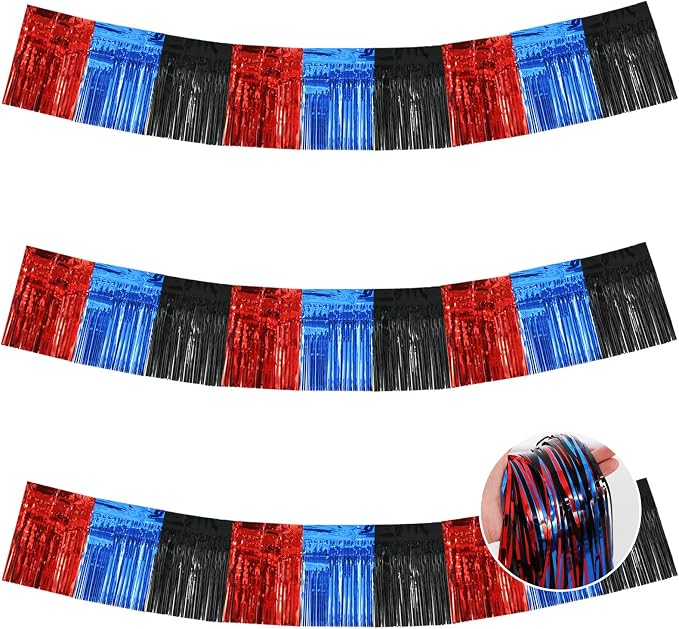 BEISHIDA Red Blue Black Fringe Garland Banner Wall Tinsel Foil Streamers | 3Pack by Beishida