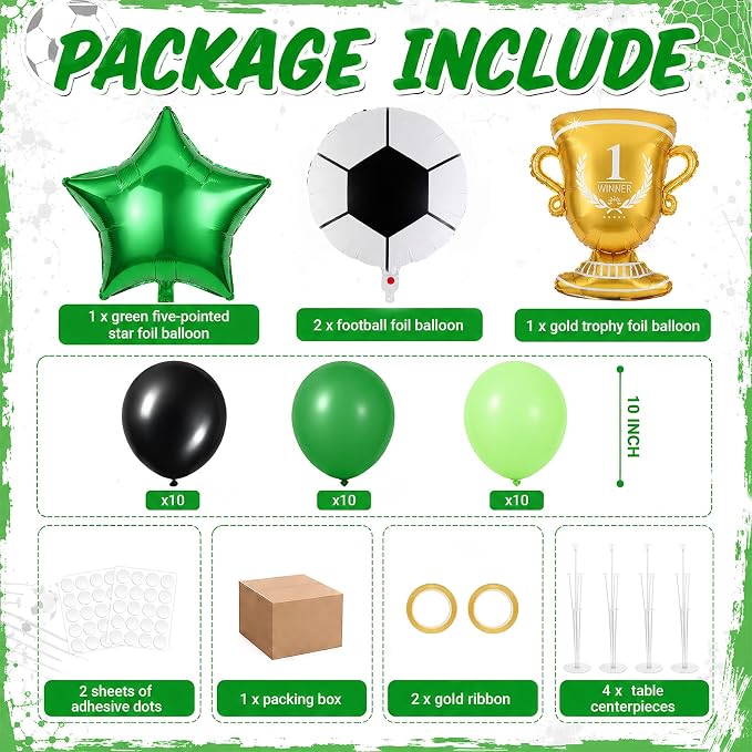 4 Sets Soccer Party Decorations Balloons Stand Kit Soccer Trophy Gold Green - Image 2