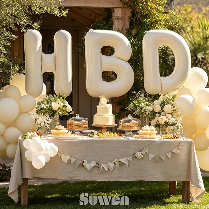 SUWEN 40 Inch Cream Large Q Letter Balloons Big Foil Helium A-Z | Jumbo Mylar - Image 3