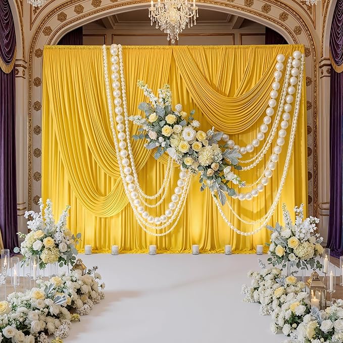 10ft x 10ft Wrinkle Free Yellow Backdrop Curtain - Image 3