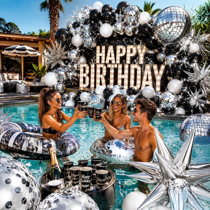 Black and Silver Disco Balloon Arch Garland Kit | Premium Latex Balloons - Image 3