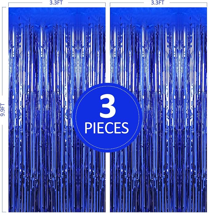 Birthday Party Decorations| 3 Pack 3.3 x 9.9 ft Blue Foil Fringe Curtains Party - Image 2