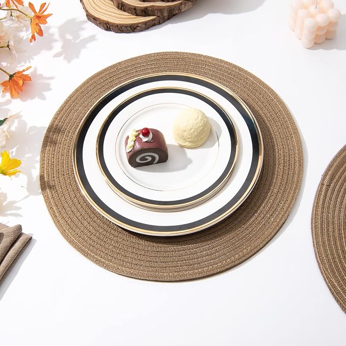 SHACOS Round Braided Placemats Set of 8 Washable 15 inch Round Table Mats Woven - Image 6