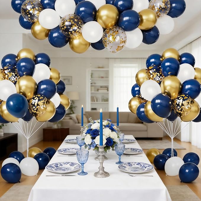 75pcs Navy Blue Gold Confetti Balloons, Dark Blue Pearl White Metallic Gold - Image 7