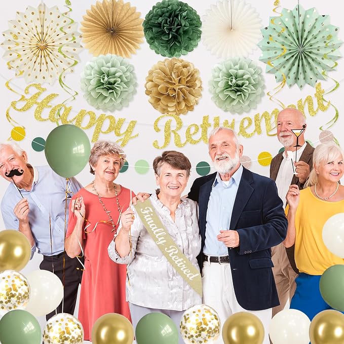 Vlipoeasn Green Gold Retirement Decorations - Image 4