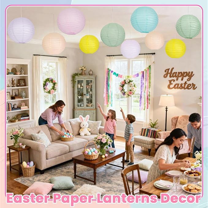 Pastel Paper Lanterns for Classroom, 12-Pc 12" Large Round Hanging Decor | - Image 7
