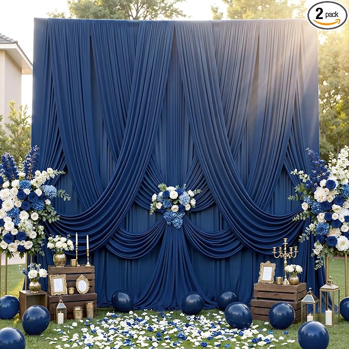 10ft×12ft Wrinkle Free Navy Blue Backdrop Curtain by ENJOYYOURPARTY