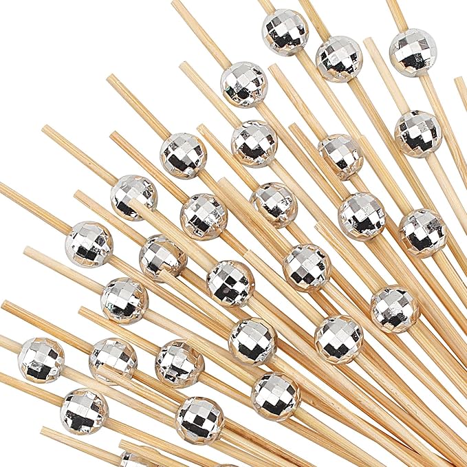 100 Pcs 4.7" Disco Ball Cocktail Picks, Fancy Toothpicks Appetizer Skewers | by Barfroee
