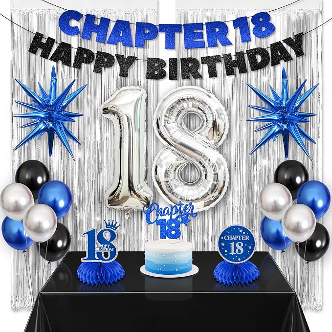 18th Birthday Decorations for Boys and Girls, Fringe Curtains, Tablecloth and by Vicycaty