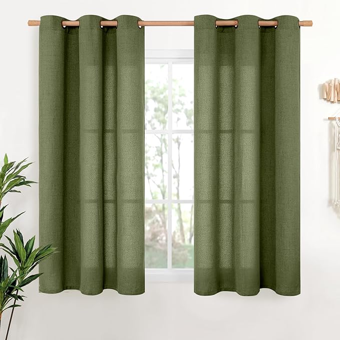 YoungsTex Olive Linen Curtains 45 Inch Length 2 Panels, Dark Green Short Drapes by YoungsTex