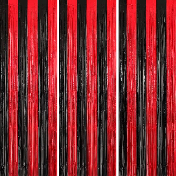 jijAcraft Black Red Tinsel Foil Fringe Curtain, 2 Pack 3.2x6.5 Feet Metallic by jijAcraft