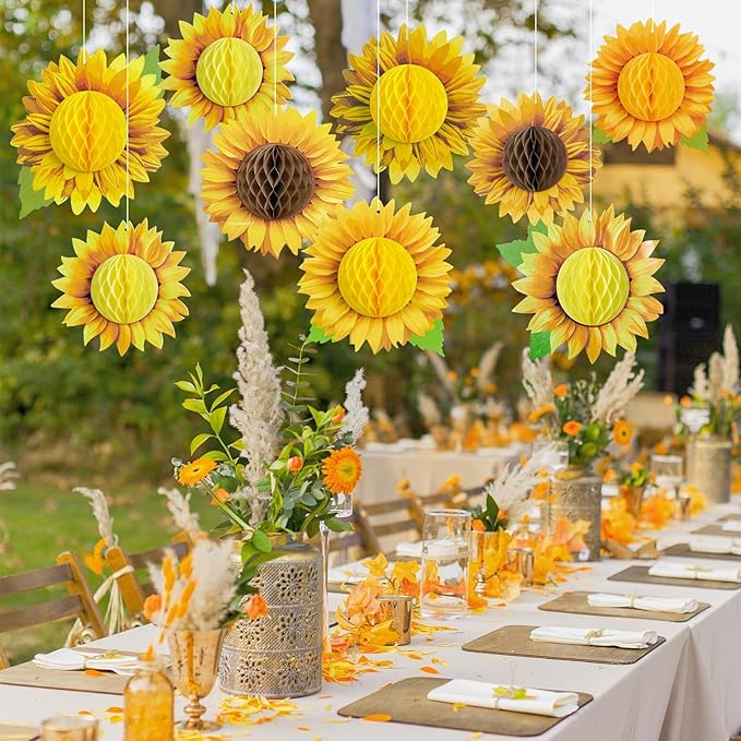 SUNBEAUTY Sunflower Party Decorations 3D Large Sunflower Birthday Honeycomb - Image 4
