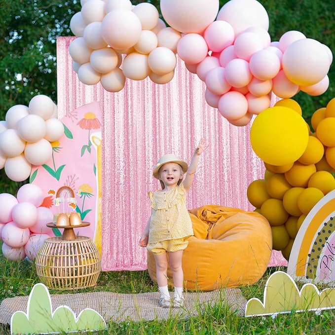 2×8FT-4PCS Pink Sequin Backdrop Curtains Panels, Photography Backdrop Glitter - Image 3