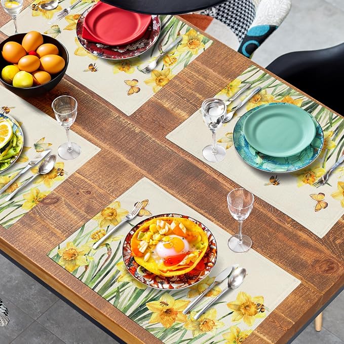 Spring Daffodils Placemats Set of 4 Watercolor Yellow Flower Table Mats Summer - Image 7