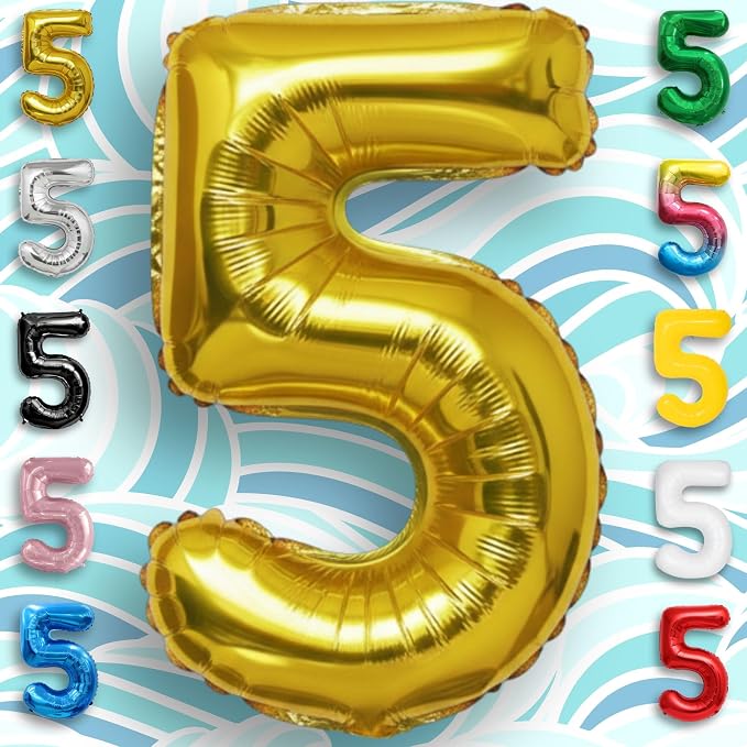 Gold Number Balloon 5 Mylar Foil Balloons 32 inch - Image 4