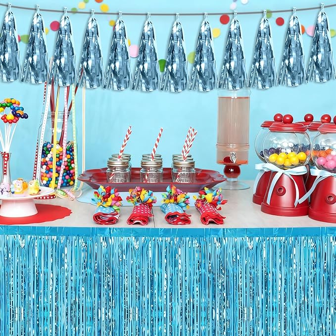 3P Light Blue Tassel Banner Garland Metallic Foil Fringe Banner Tinsel Tassels - Image 6