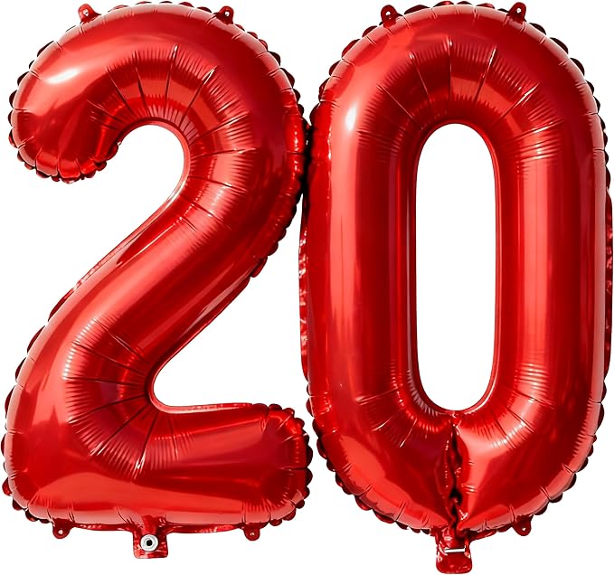 Red Number 20 Balloons 40 Inch Giant Number Red Number 20 Foil Mylar Balloons by COLORFULELVES