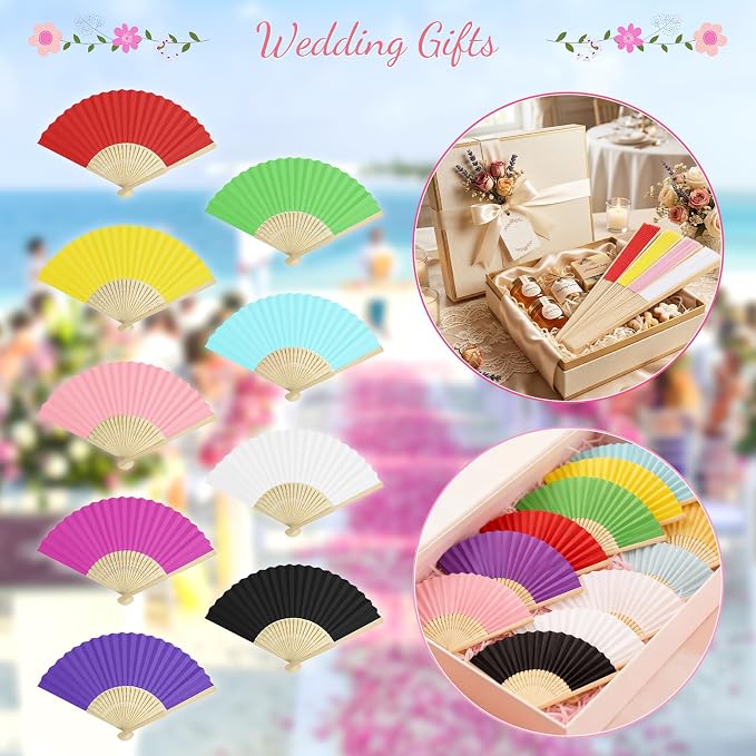 50 Pieces Paper Fans Paper Hand Fan Bamboo Folding Fan Handheld Fan Paper - Image 4