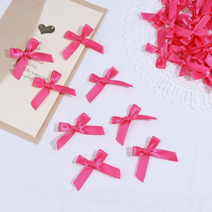 Hot Pink Mini Bows 1.57" 100PCS Small Satin Ribbon Bows - Image 4