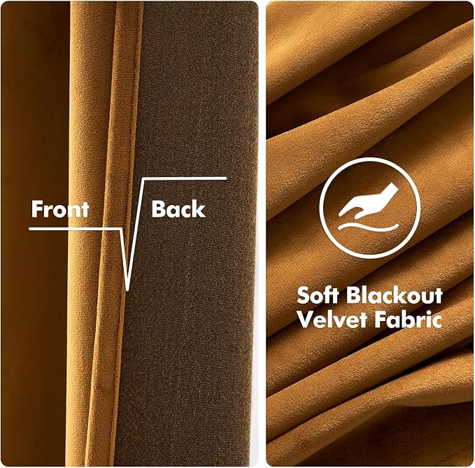 MIULEE Velvet Curtains Golden Brown 52 x 84 Inch Length Set of 2 | Grommet - Image 3