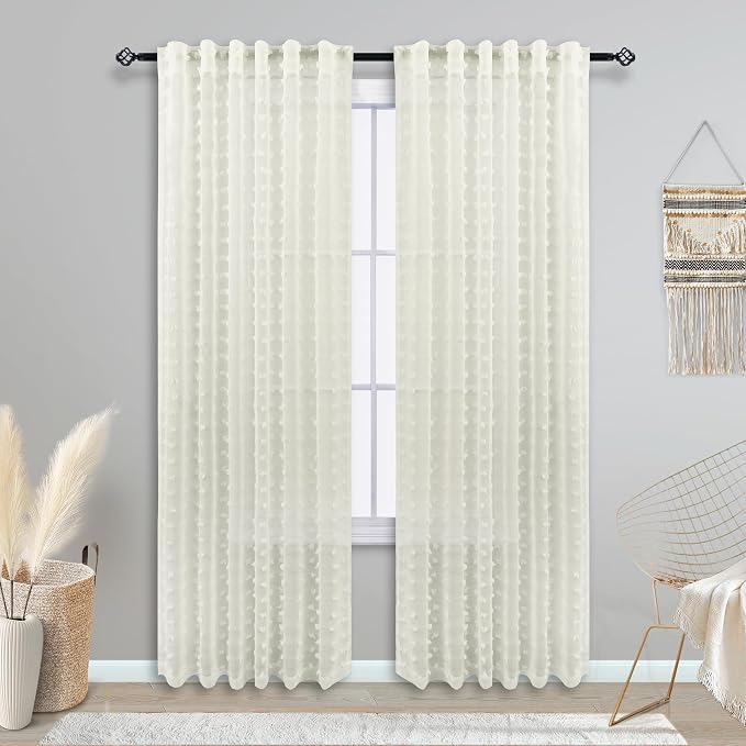 KOUFALL Farmhouse Curtains for Living Room Bedroom 84 Inches Long, Cream Sheer - Image 2